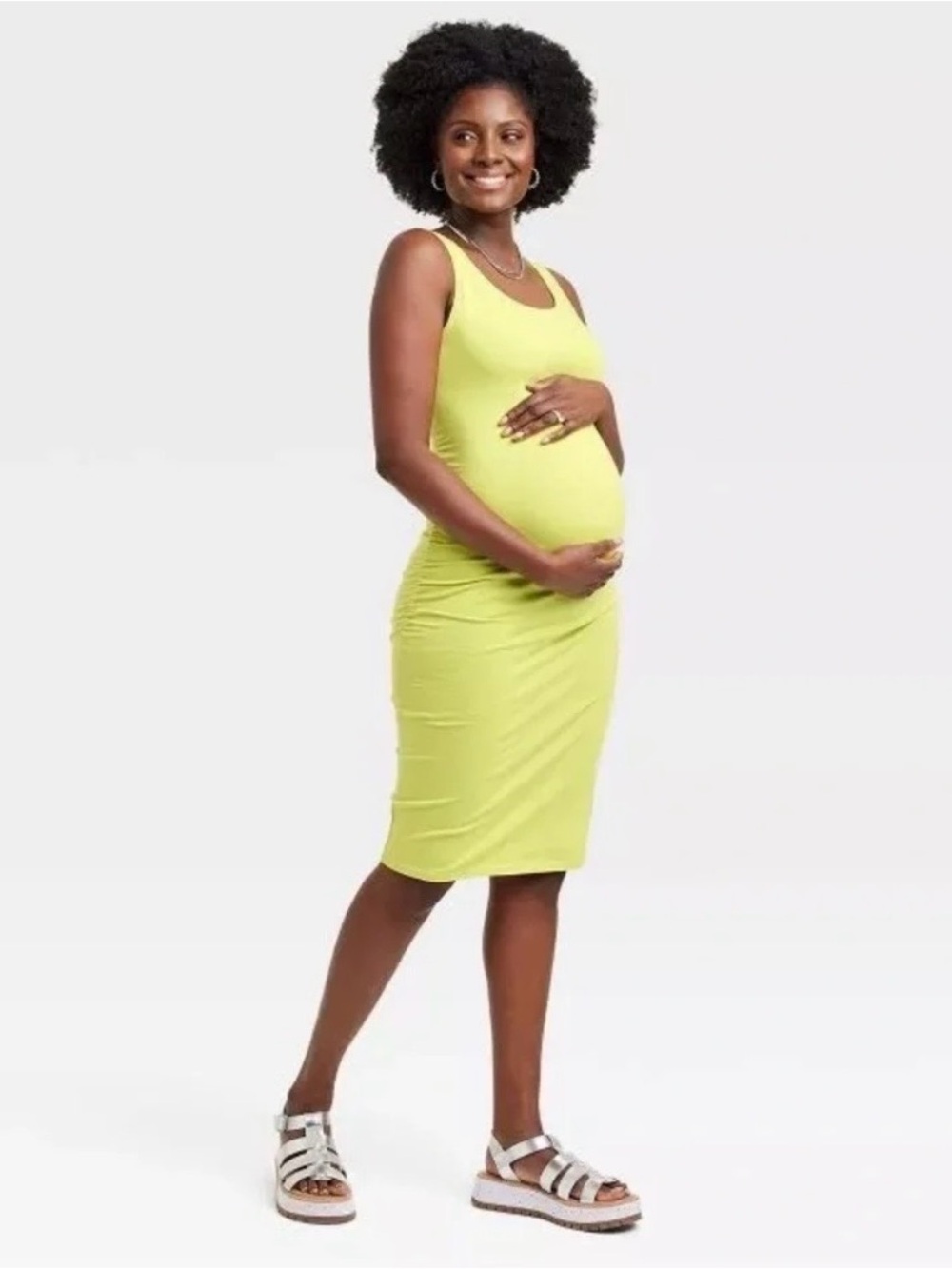 Isabel Maternity Tank Midi Dress - Lime Green